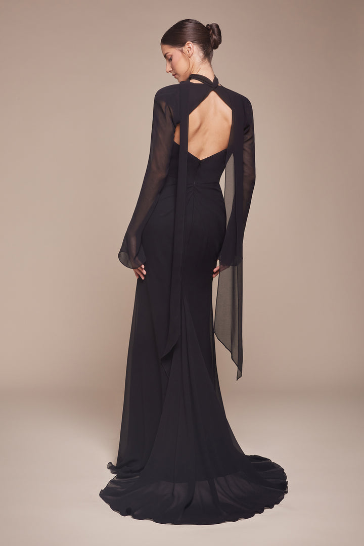 Fitted Long Sleeve Chiffon Gown by Ladivine CD357 - Outlet