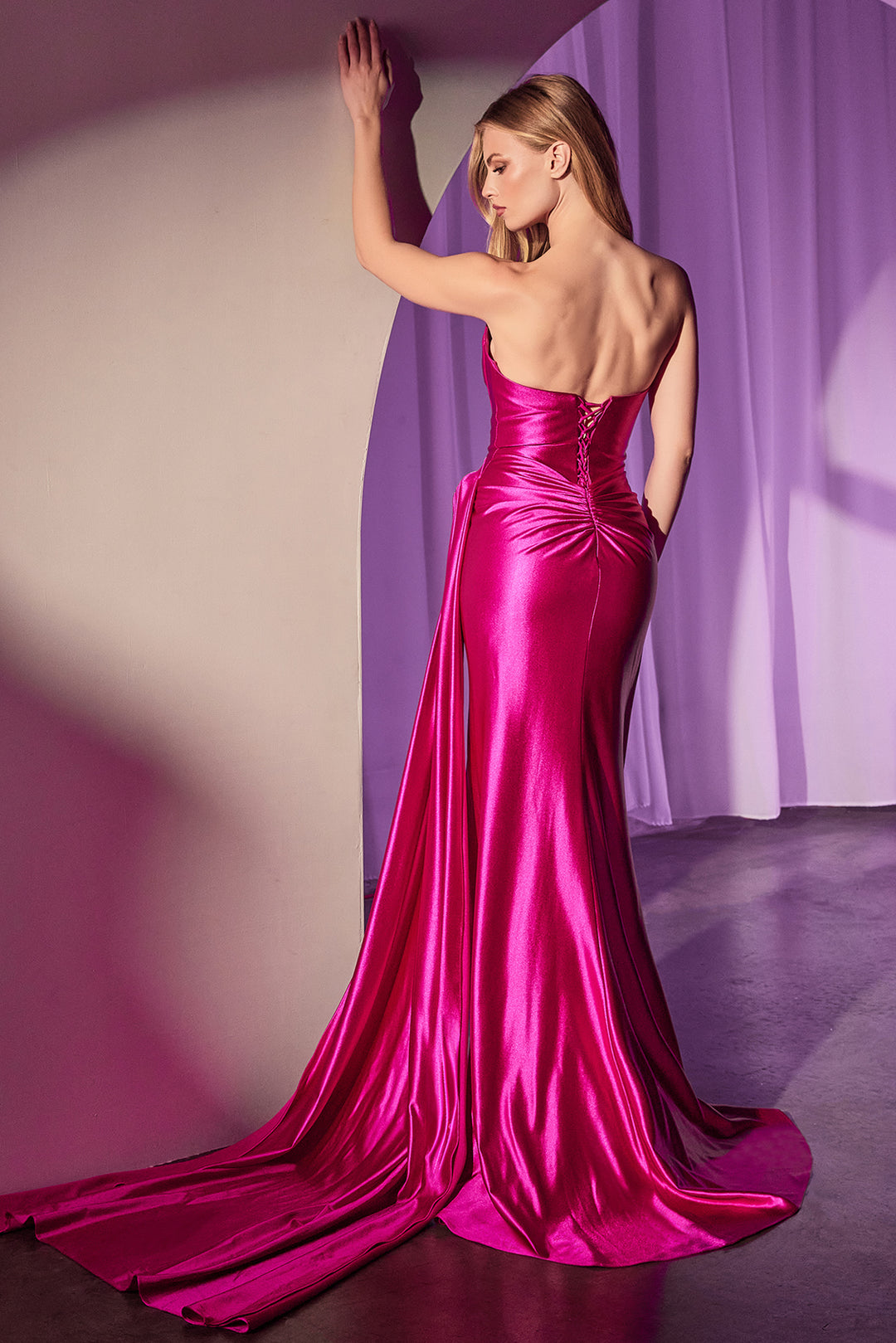 Satin Fitted Strapless Slit Gown by Ladivine CD379