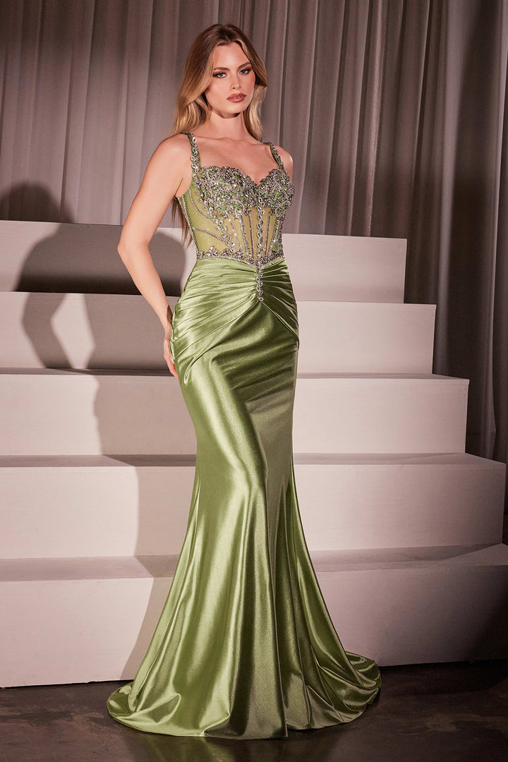 Beaded Satin Sleeveless Gown by Ladivine CD757