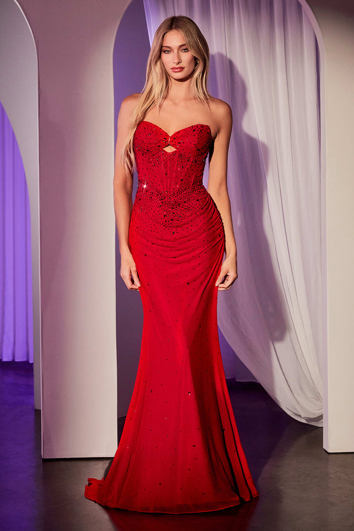 Beaded Fitted Strapless Gown by Ladivine CD768