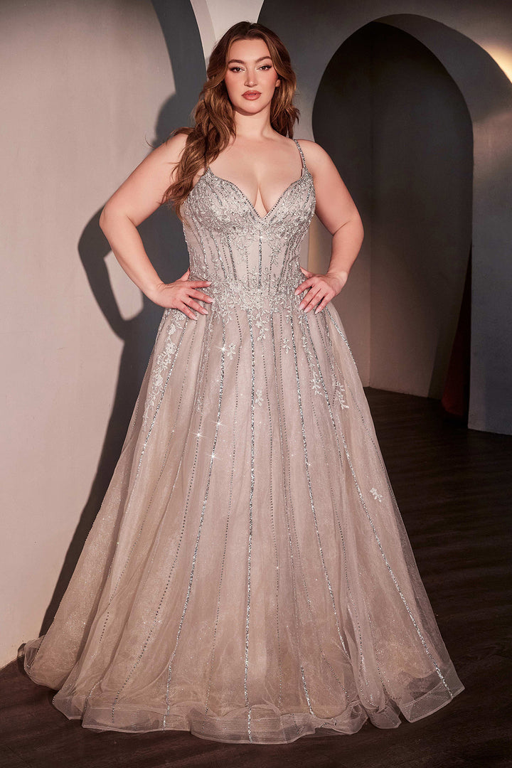 Plus Size Beaded Tulle A-line Gown by Ladivine CD786C