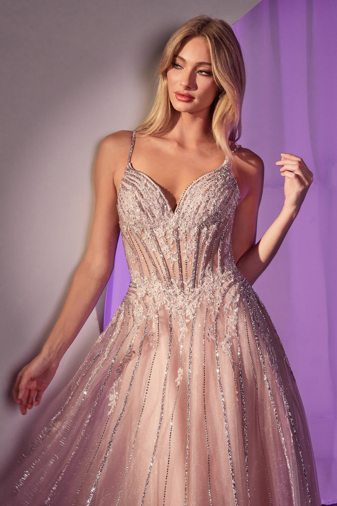 Beaded Sleeveless A-line Gown by Ladivine CD786