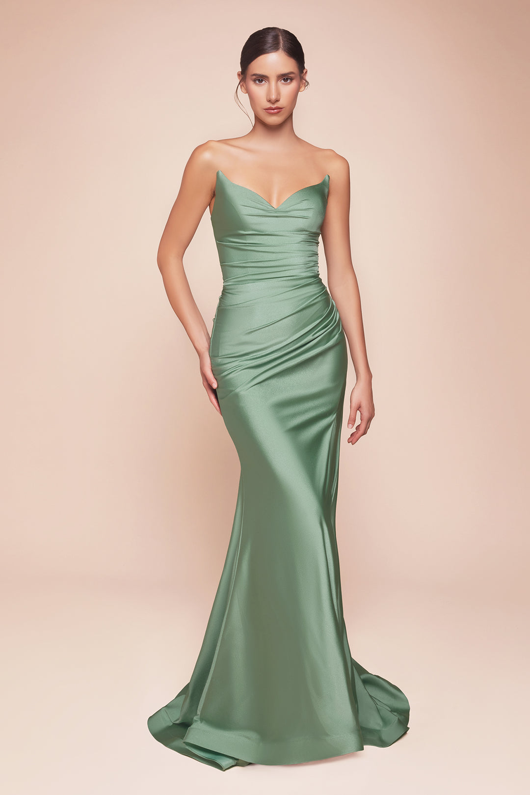 Satin Fitted Strapless Slit Gown by Ladivine CD791