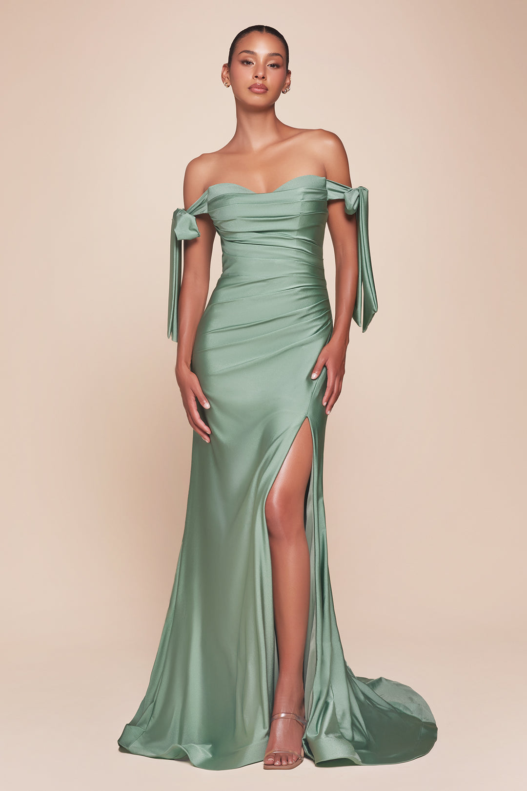 Fitted Off Shoulder Gown by Cinderella Divine CD943