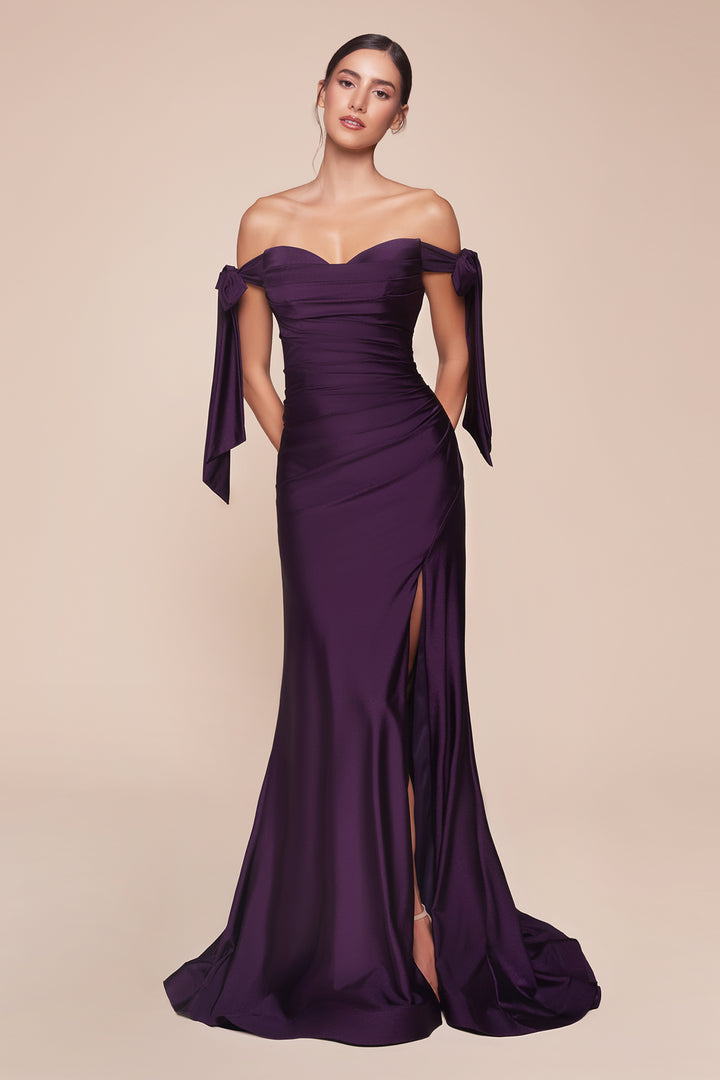 Fitted Off Shoulder Gown by Cinderella Divine CD943