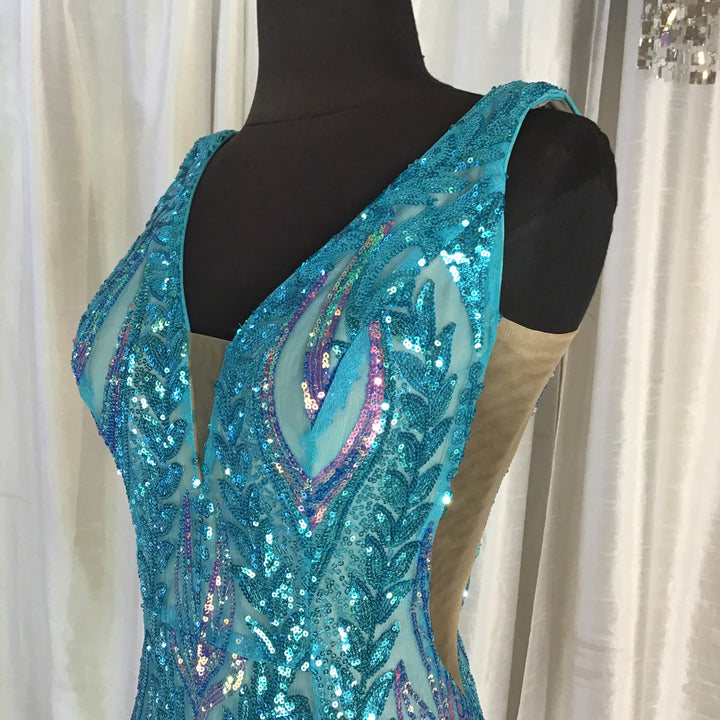 Iridescent Sequin Short V-Neck Dress by Jovani 36784