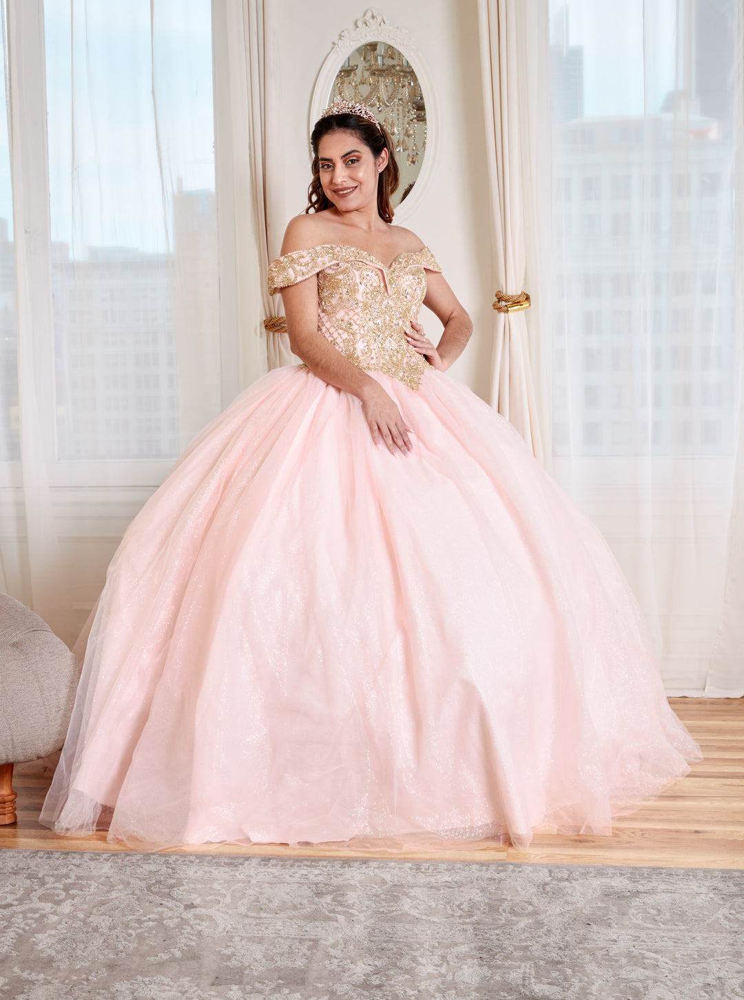 Beaded Off Shoulder Ball Gown by Calla KY71246