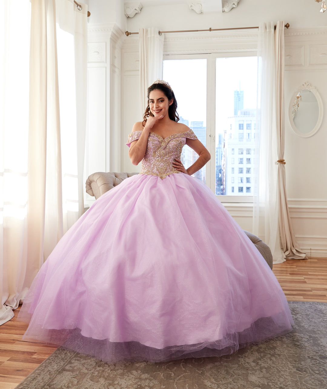 Beaded Off Shoulder Ball Gown by Calla KY71246