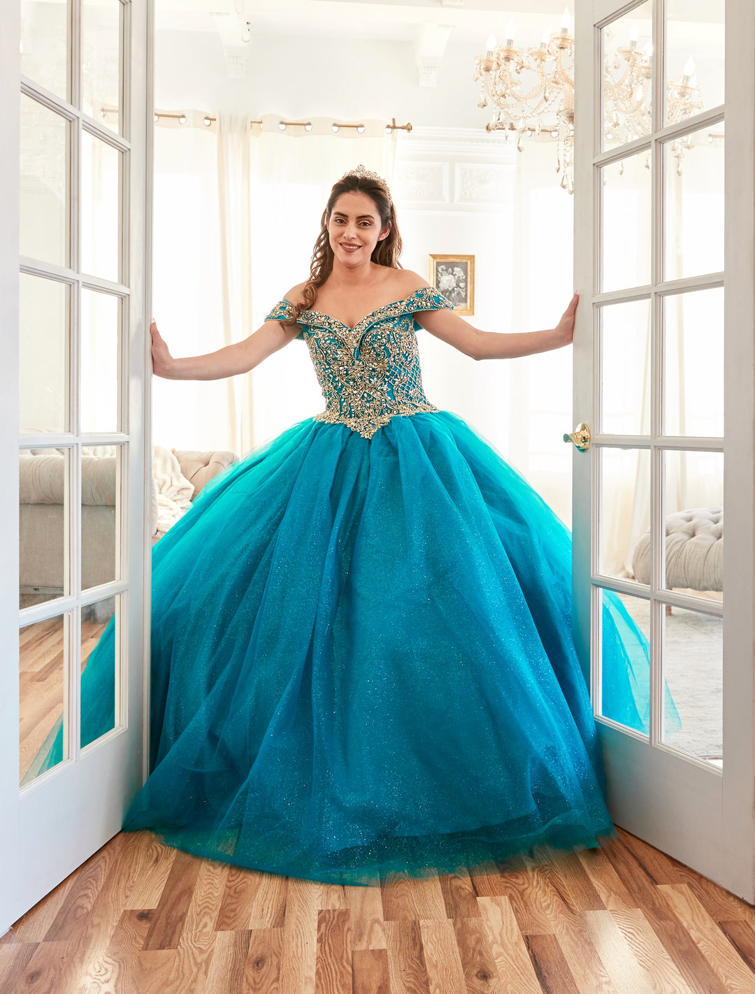 Beaded Off Shoulder Ball Gown by Calla KY71246