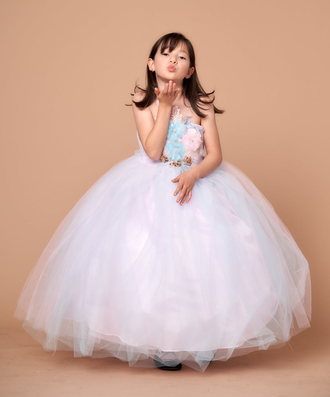 Girls 3D Floral Halter Tulle Gown by Calla D830