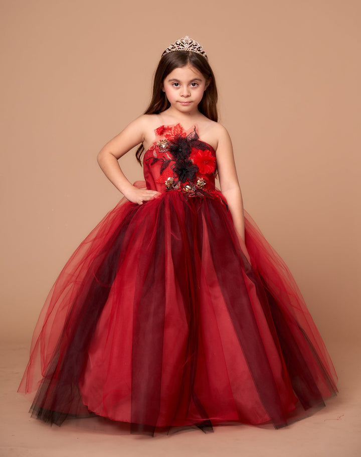 Girls 3D Floral Halter Tulle Gown by Calla D830