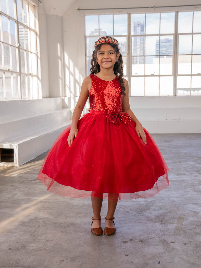 Girls Short Sequin Bodice Dress by Calla D832