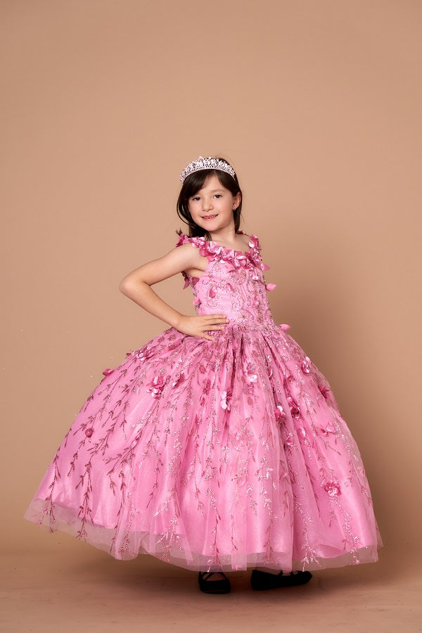 Girls 3D Floral Sleeveless Cape Gown by Calla SCK301