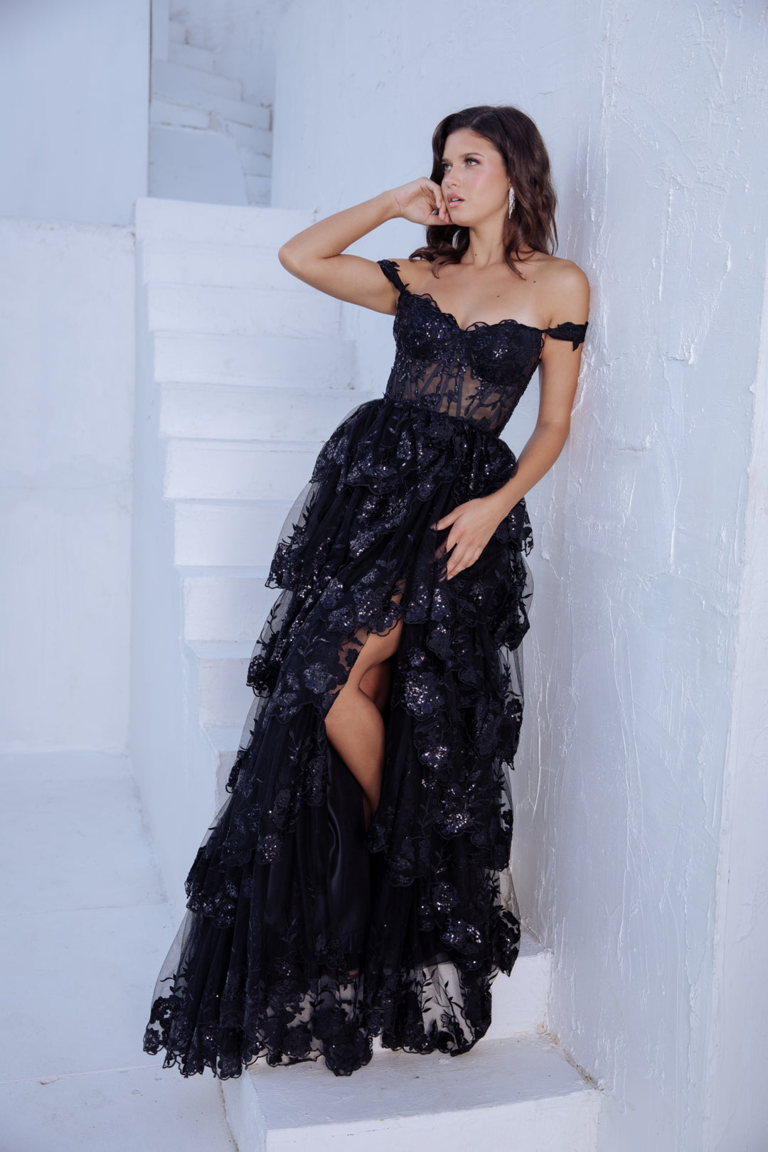 Off Shoulder A-line Tiered Gown by Eureka EK102