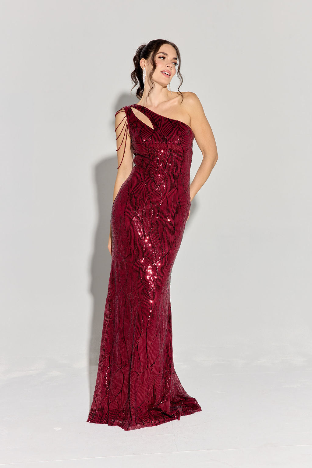 Sequin Fitted One Shoulder Slit Gown by Eureka EK113