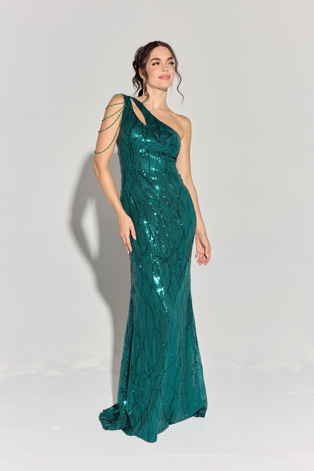 Sequin Fitted One Shoulder Slit Gown by Eureka EK113