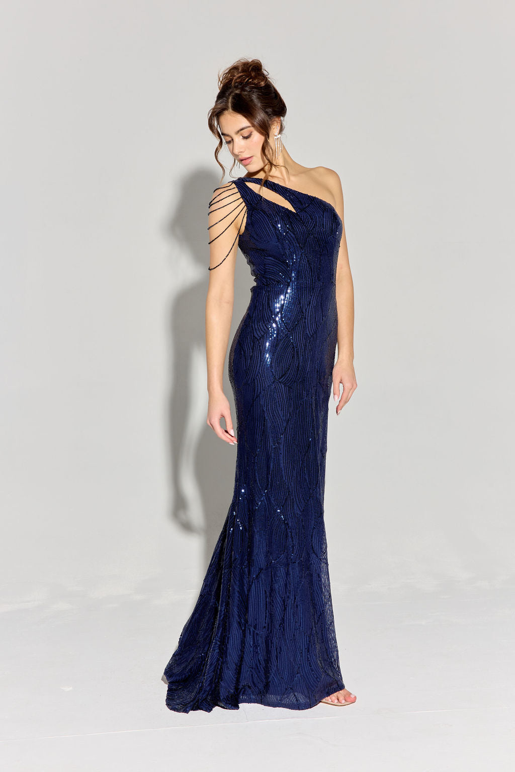 Sequin Fitted One Shoulder Slit Gown by Eureka EK113