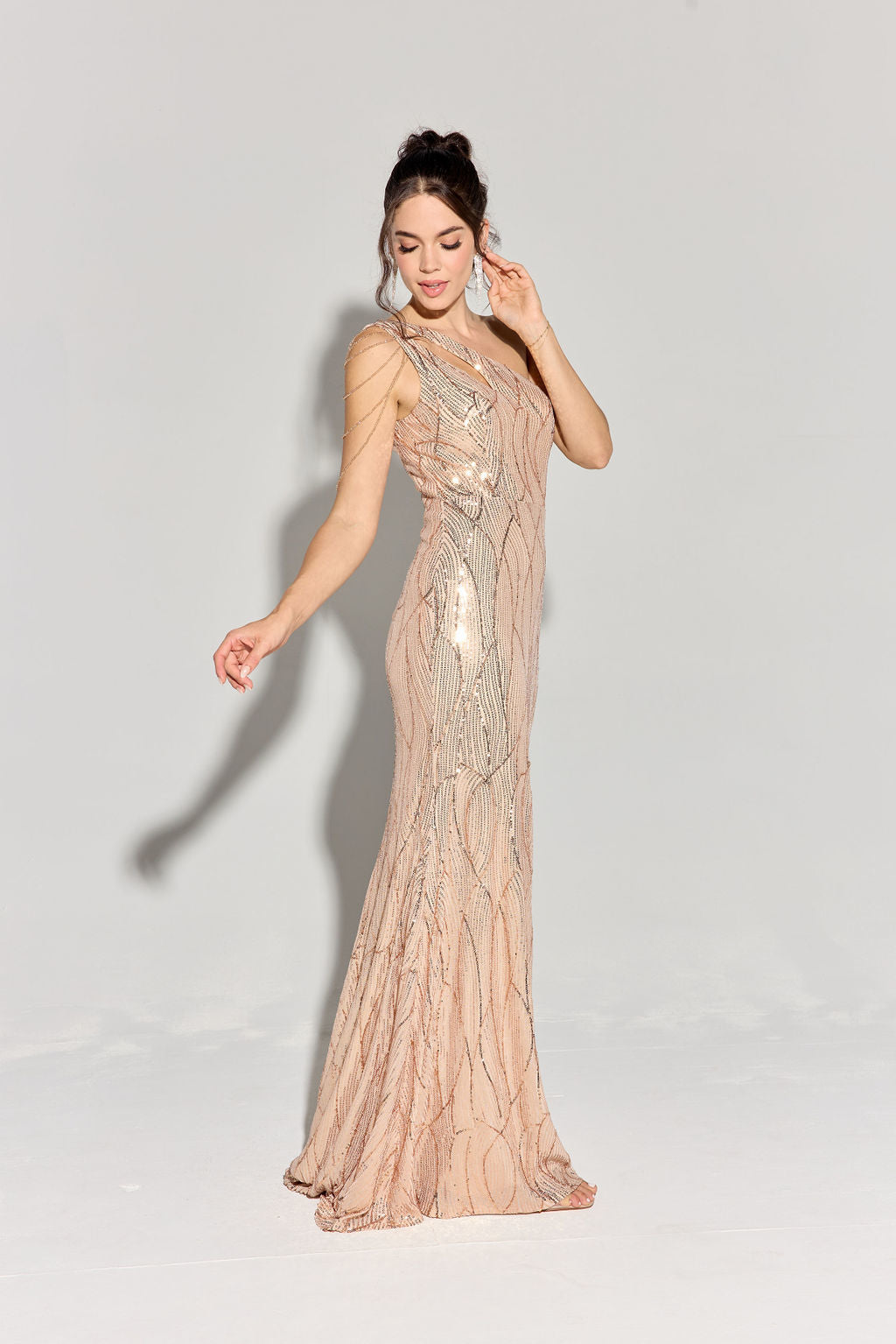 Sequin Fitted One Shoulder Slit Gown by Eureka EK113