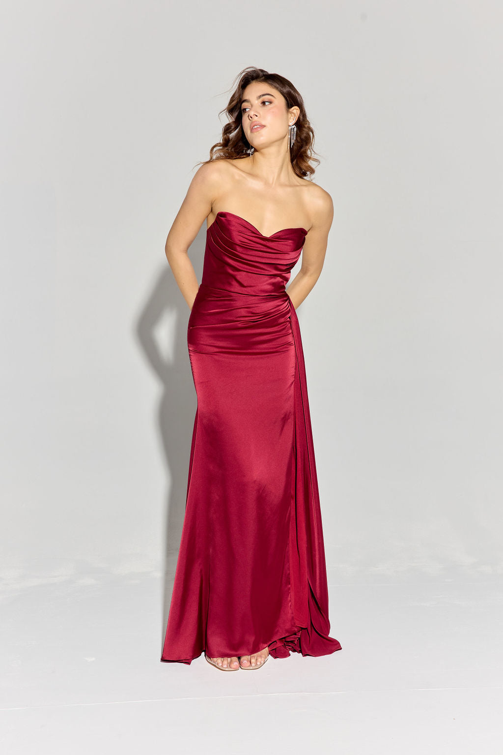 Satin Fitted Strapless Slit Gown by Eureka EK118