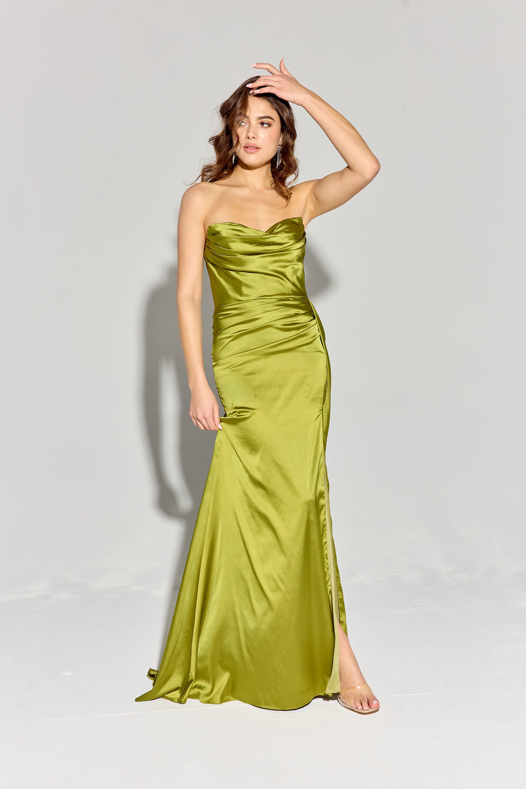 Satin Fitted Strapless Slit Gown by Eureka EK118