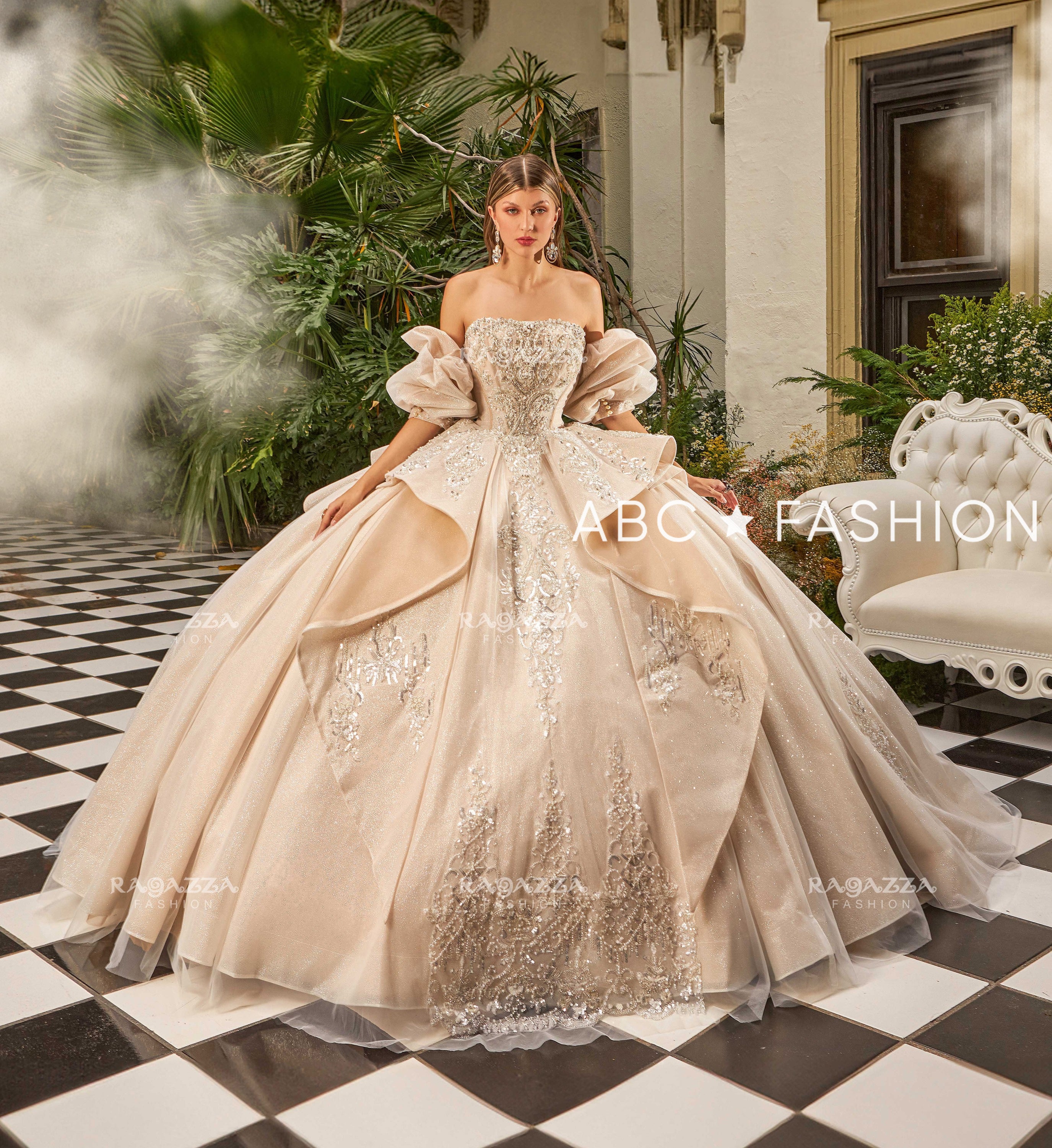 Puff Sleeve Strapless Quinceanera Dress by Ragazza EV56 656