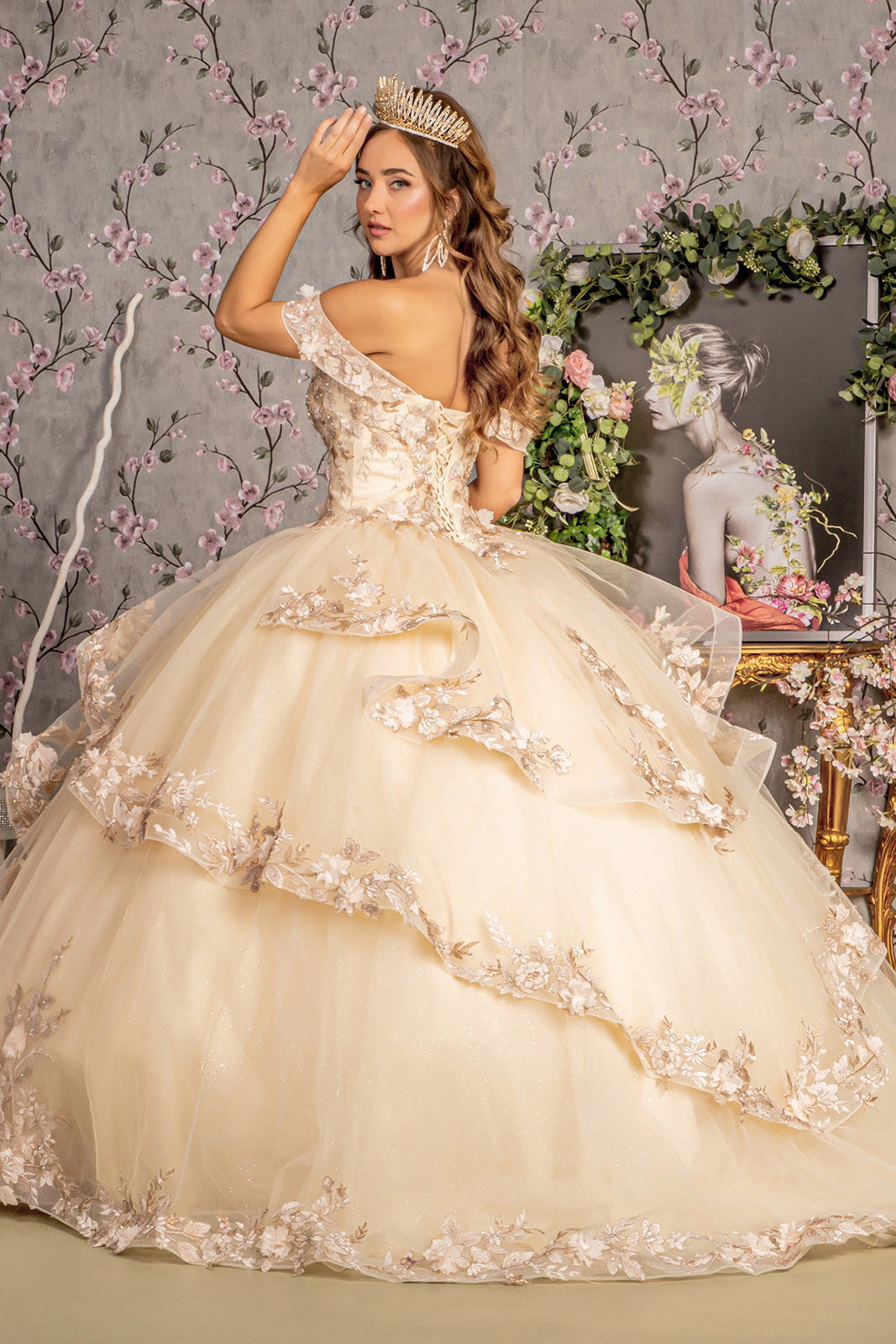 gold champagne quinceanera dresses