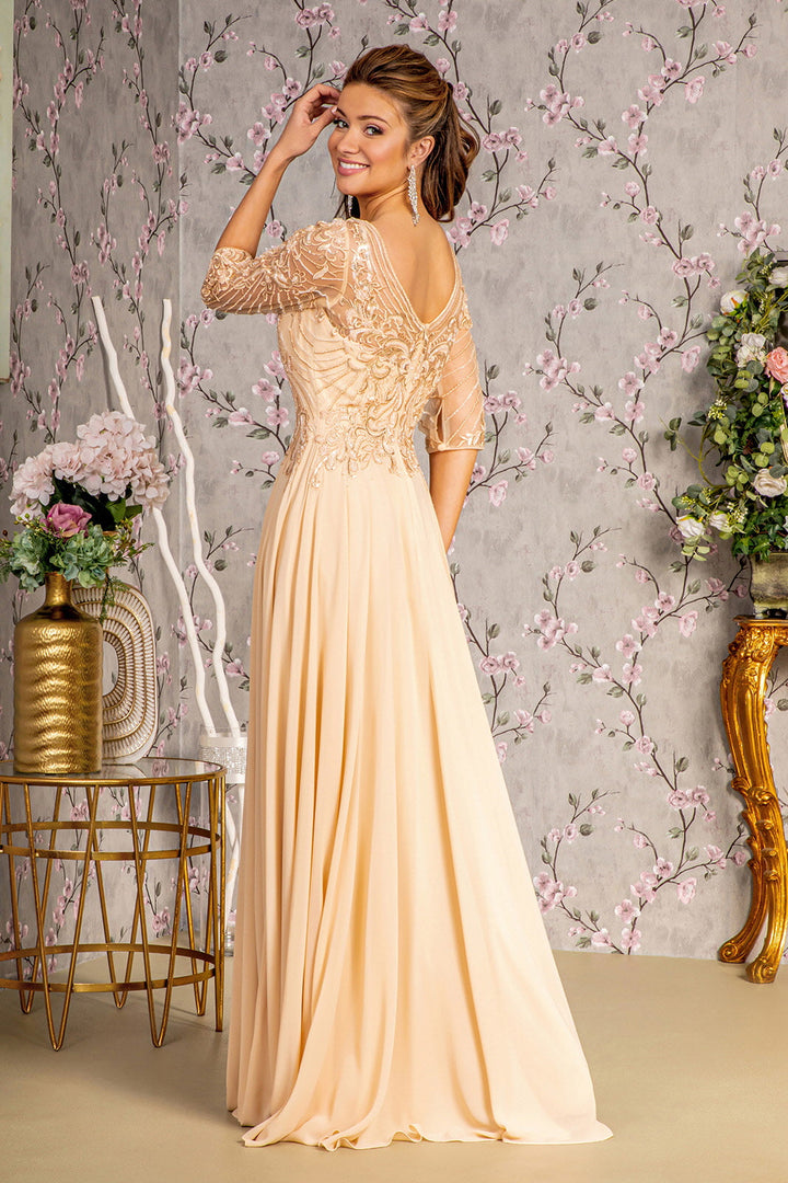 Sequin Embroidered 3/4 Sleeve Gown by GLS Gloria GL3446 - Outlet