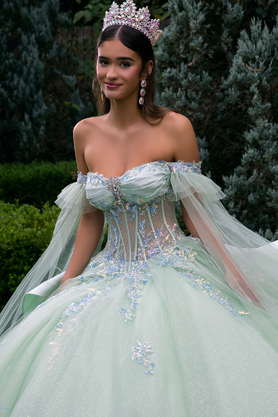 Cape Sleeve Corset Ball Gown by GLS Gloria GL3550