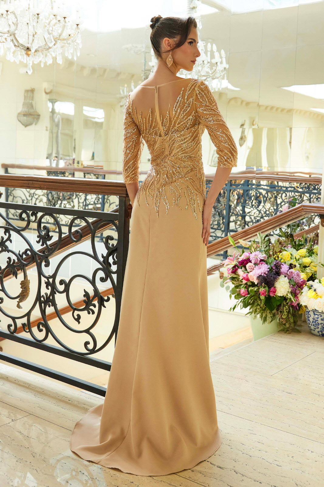 Fitted Mid-Sleeve Slit Gown by GLS Gloria GL3562