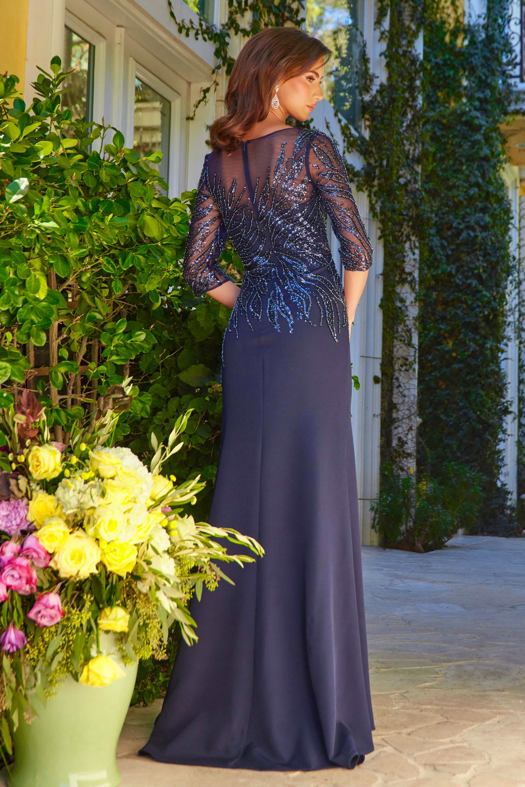 Fitted Mid-Sleeve Slit Gown by GLS Gloria GL3562