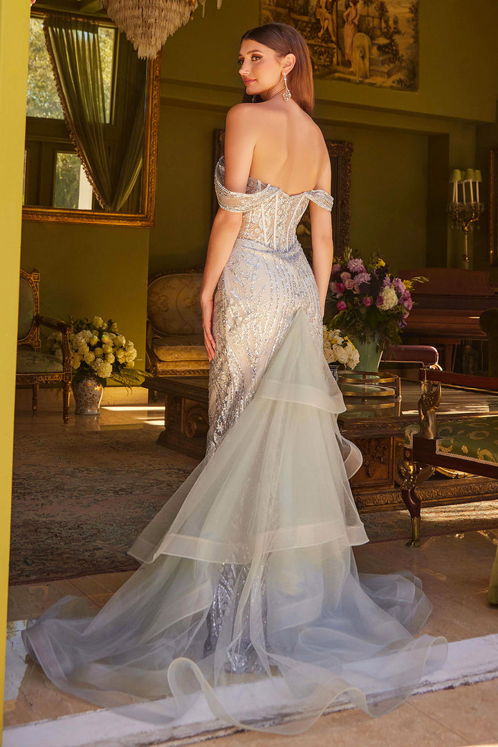 Glitter Print Off Shoulder Gown by Elizabeth K GL3563