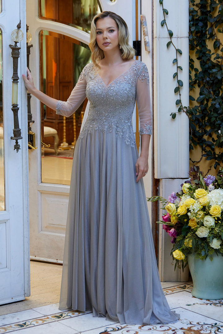 Applique 3/4 Sleeve A-line Gown by Elizabeth K GL3572