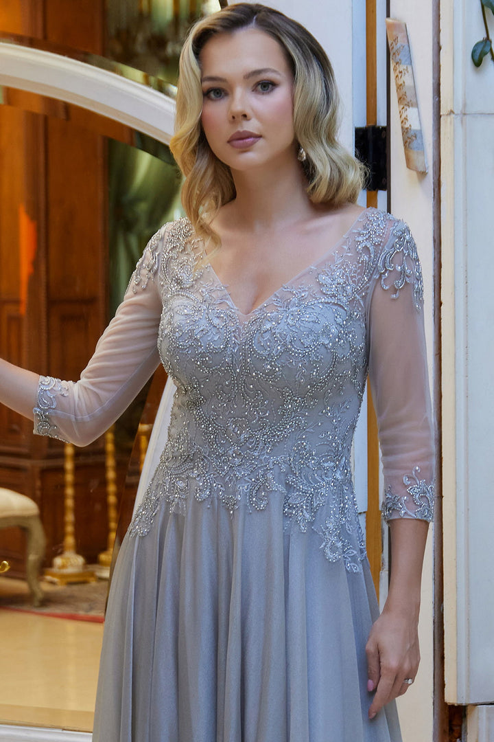 Applique 3/4 Sleeve A-line Gown by Elizabeth K GL3572