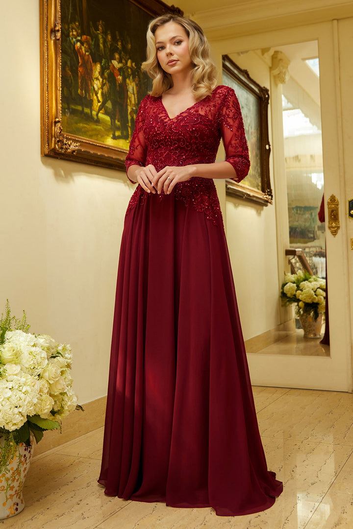 Chiffon Mid-Sleeve A-line Gown by Elizabeth K GL3573