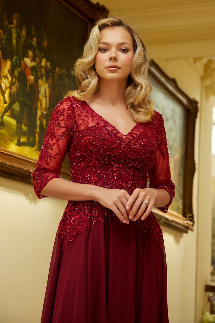 Chiffon Mid-Sleeve A-line Gown by Elizabeth K GL3573