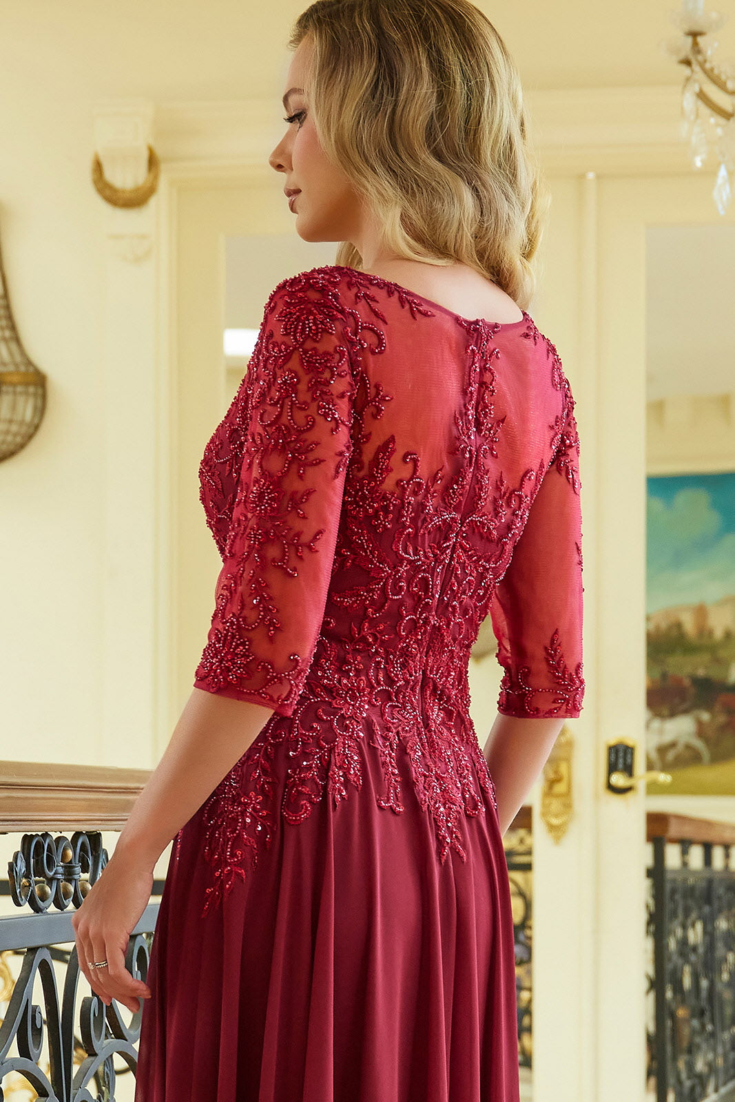 Chiffon Mid-Sleeve A-line Gown by Elizabeth K GL3573