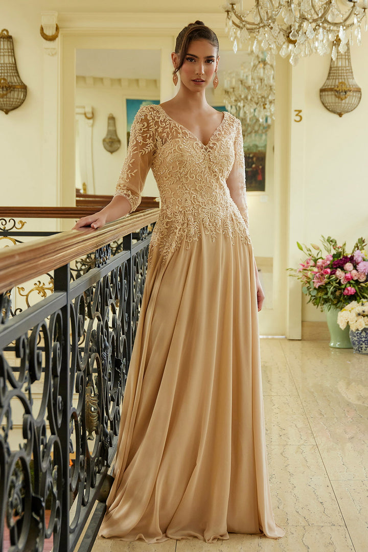 Chiffon Mid-Sleeve A-line Gown by Elizabeth K GL3573