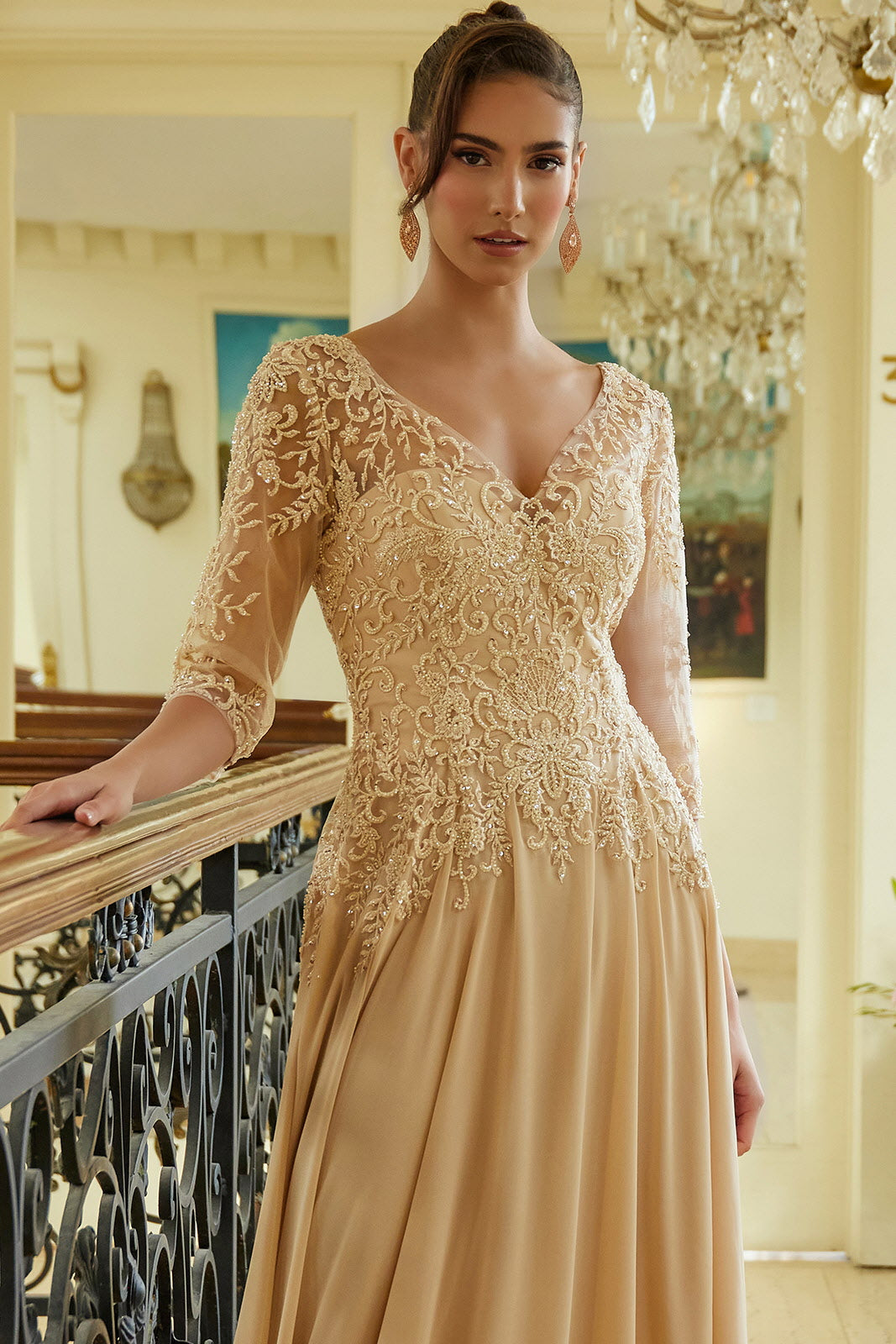 Chiffon Mid-Sleeve A-line Gown by Elizabeth K GL3573