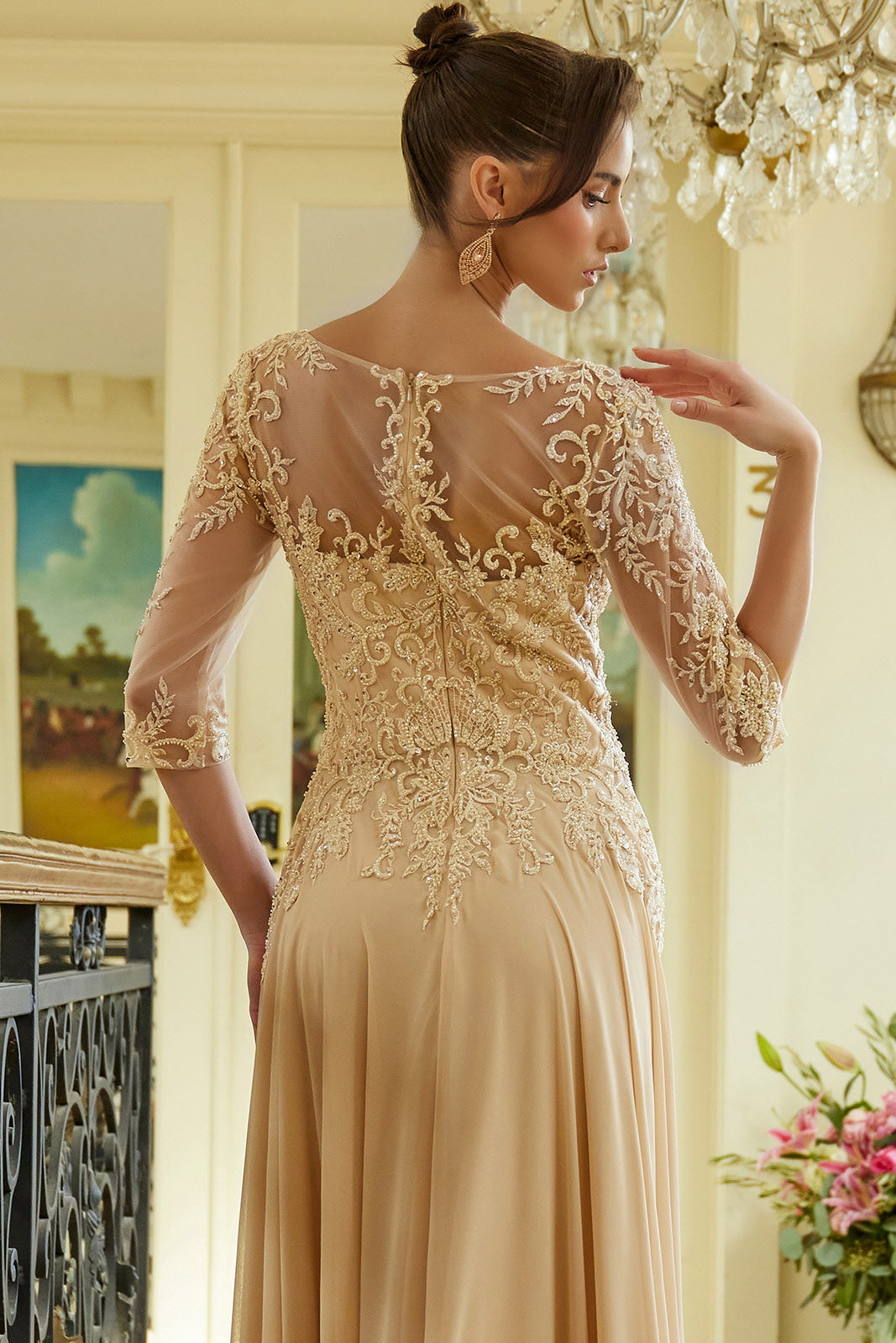 Chiffon Mid-Sleeve A-line Gown by Elizabeth K GL3573