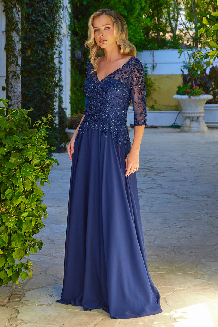 Chiffon Mid-Sleeve A-line Gown by Elizabeth K GL3573