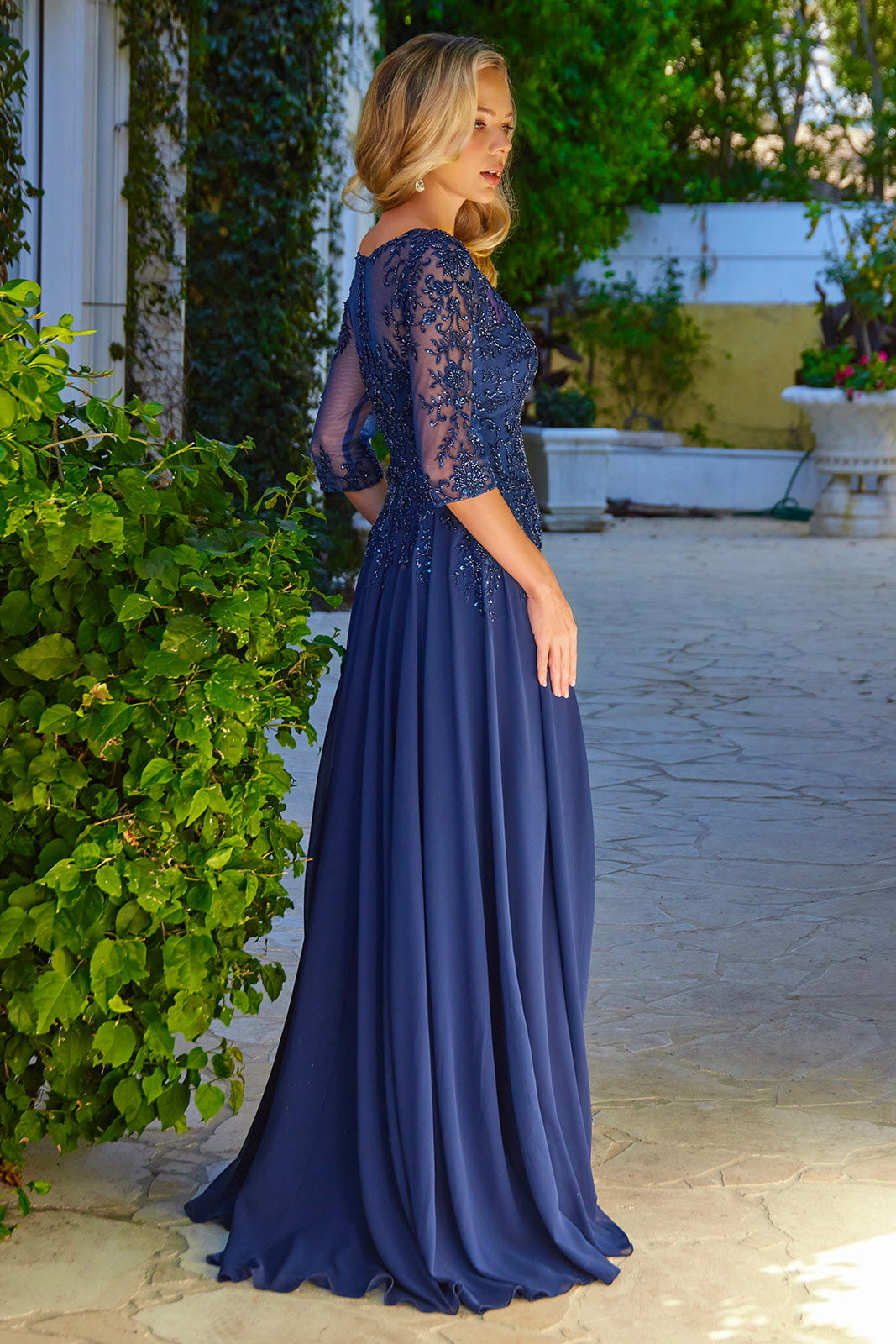 Chiffon Mid-Sleeve A-line Gown by Elizabeth K GL3573