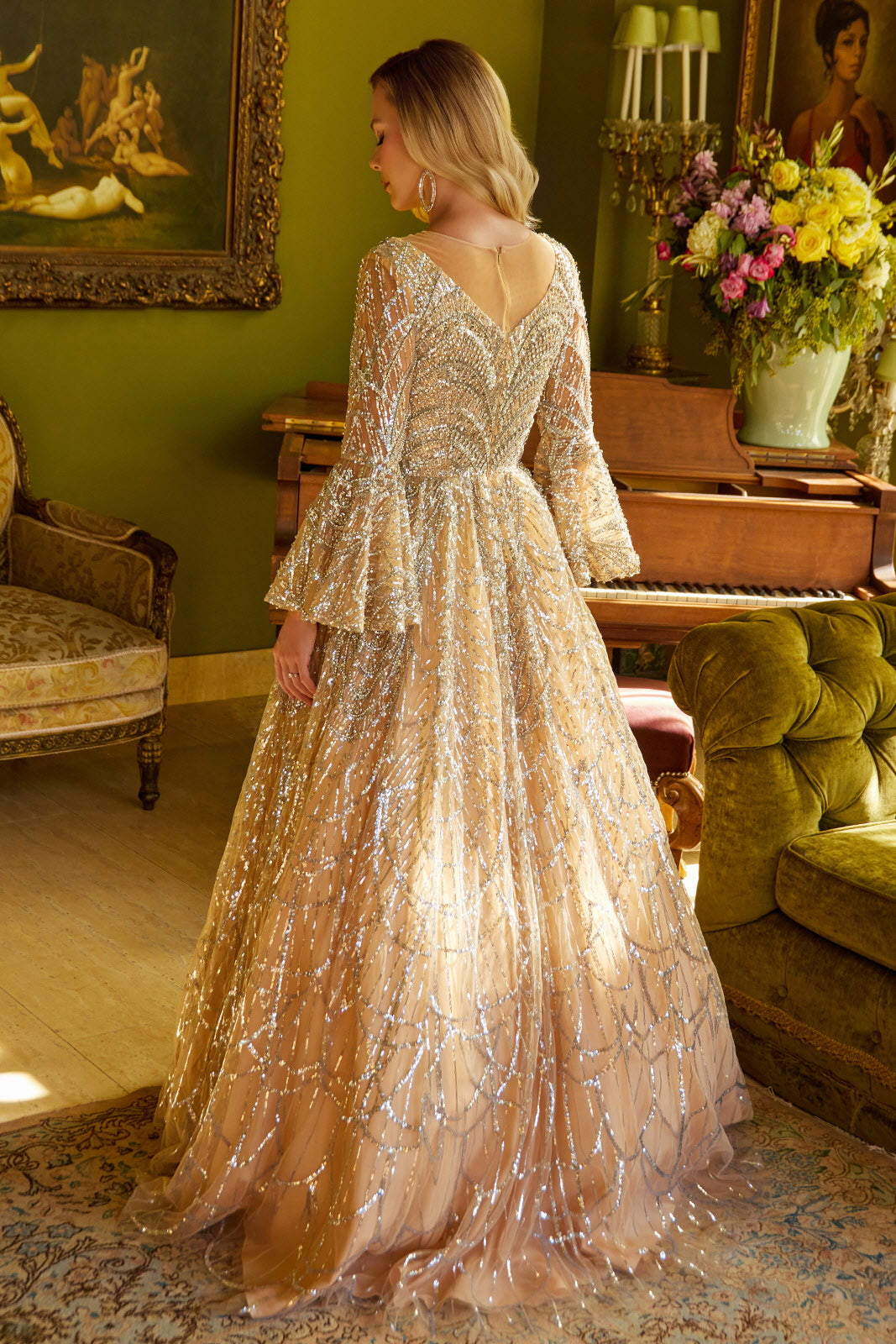 Beaded Bell Sleeve A-line Gown by GLS Gloria GL3582