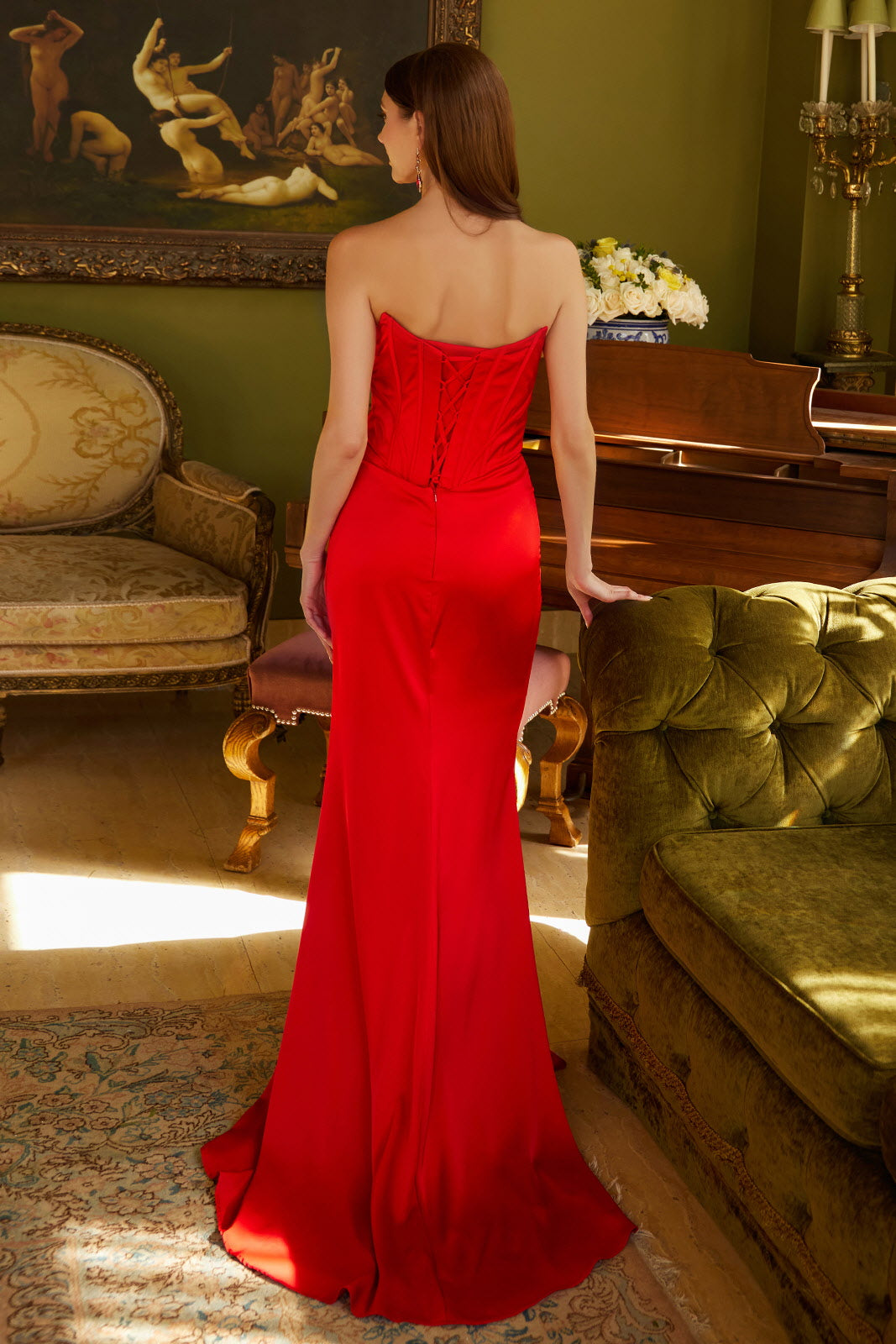 Beaded Satin Strapless Slit Gown by GLS Gloria GL3588