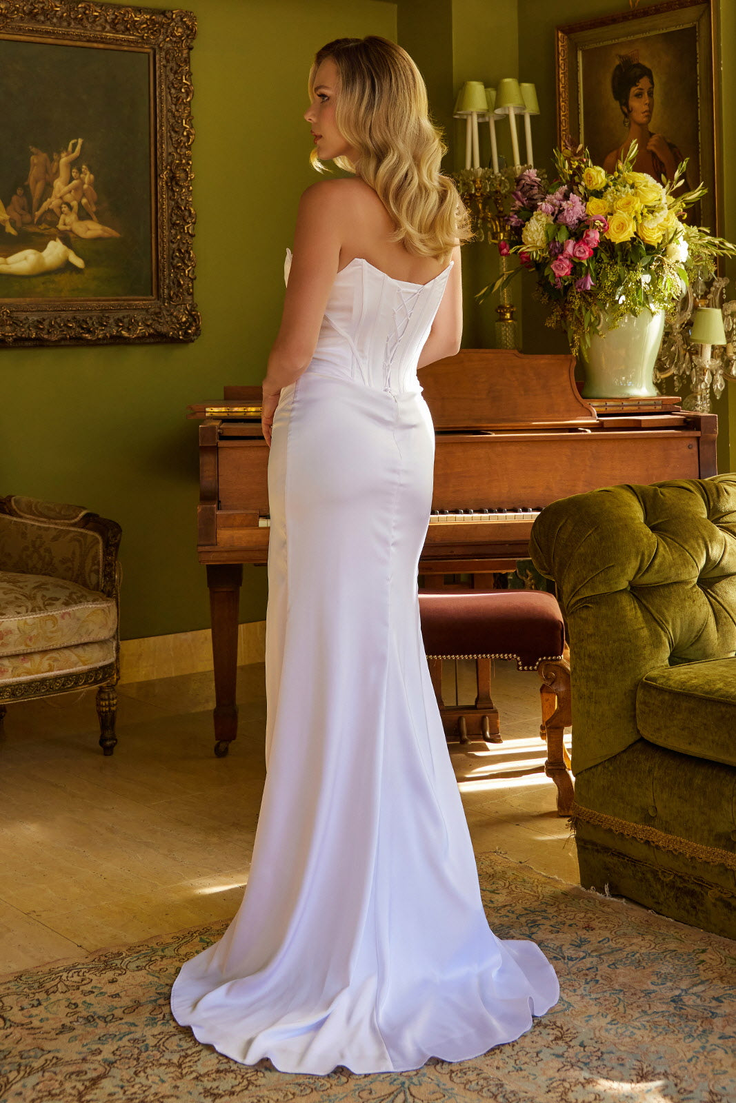 Beaded Satin Strapless Slit Gown by GLS Gloria GL3588