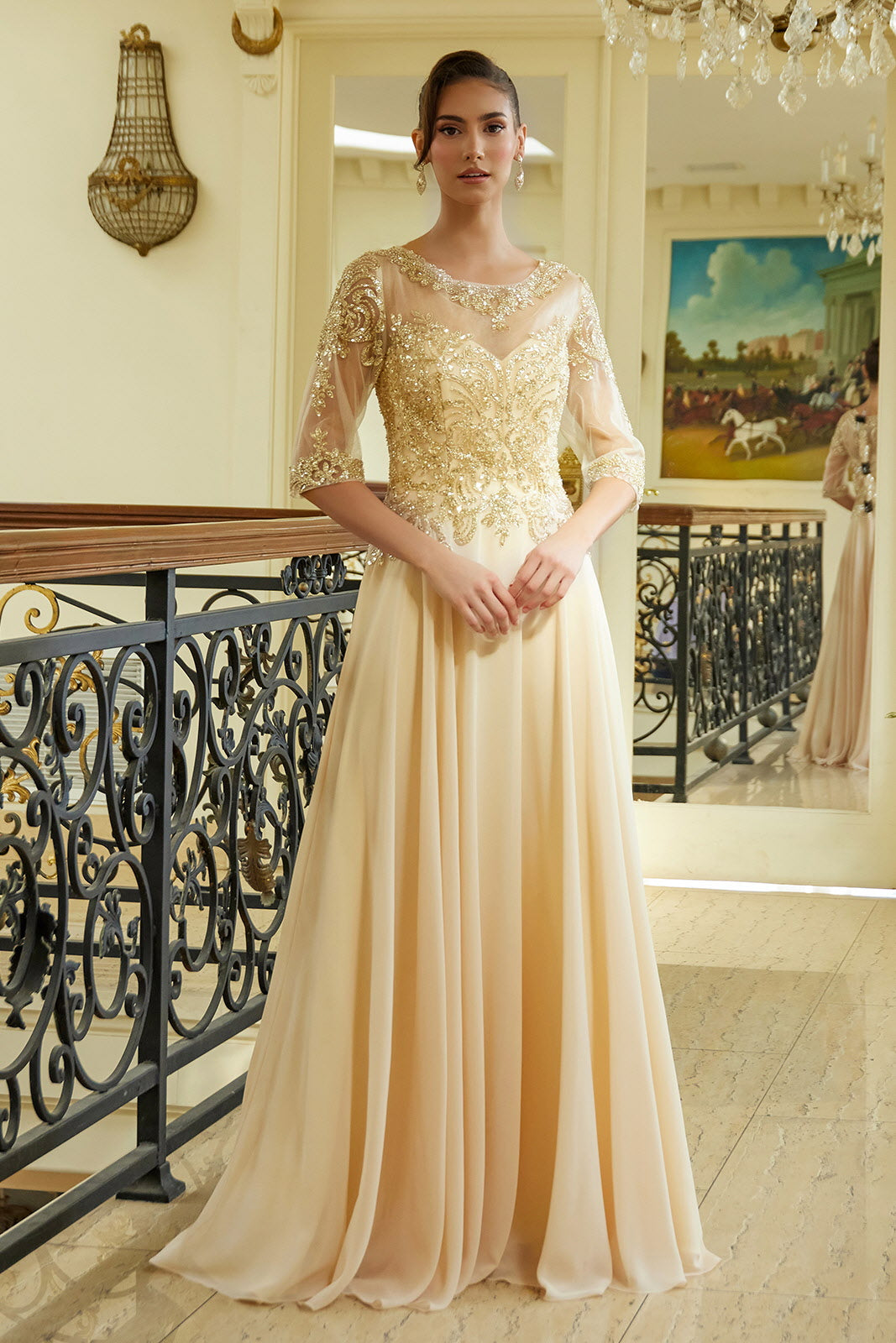 Chiffon Mid-Sleeve A-line Gown by GLS Gloria GL3599