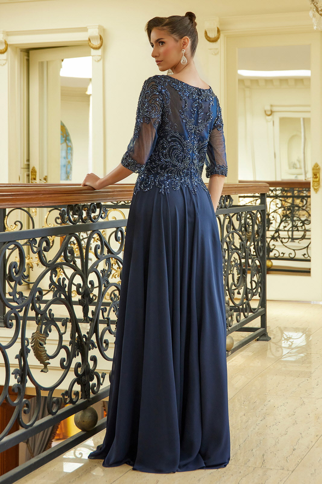 Chiffon Mid-Sleeve A-line Gown by GLS Gloria GL3599