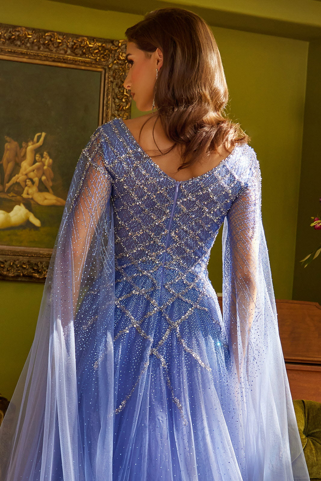 Beaded Cape Sleeve A-line Gown by GLS Gloria GL3606