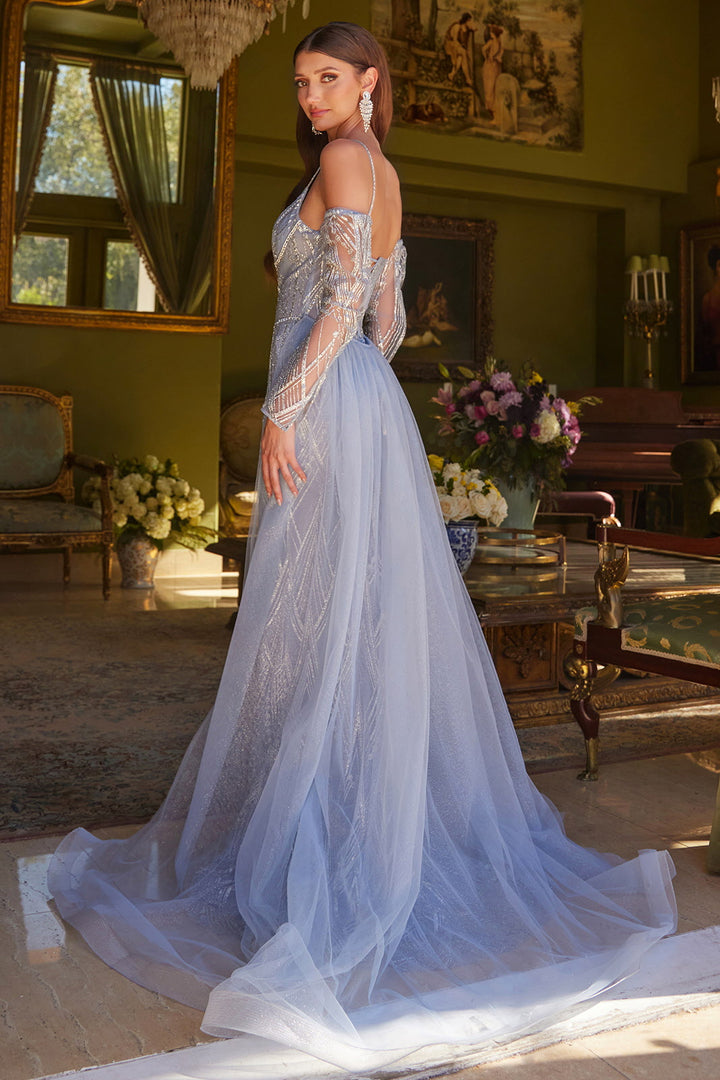 Glitter V-Neck Overskirt Gown by GLS Gloria GL3616