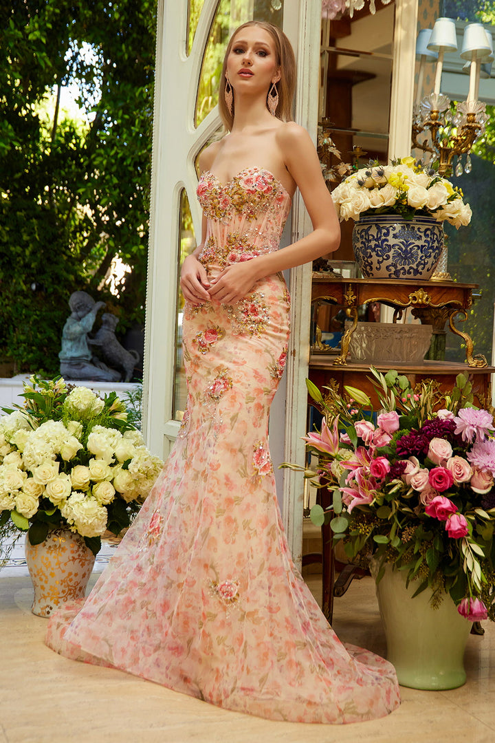 Floral Strapless Mermaid Dress by GLS Gloria GL3627