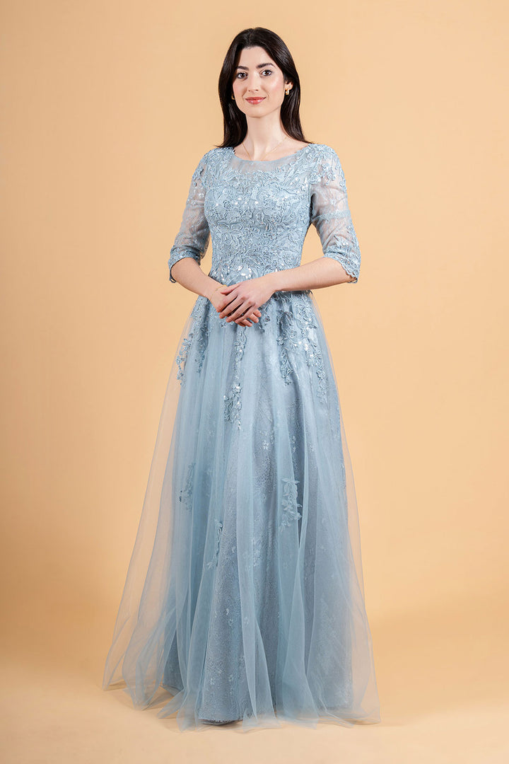 Lace 3/4 Sleeve A-line Gown by Elizabeth K GL3629